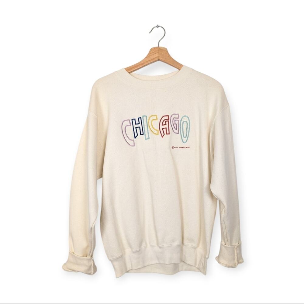 City Concepts Cream Chicago Embroidered Retro Color Block Sweatshirt Size M